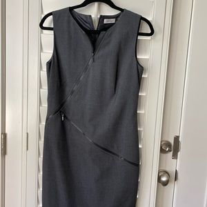 Gray, asymmetrical zipped sheath dress, size 8